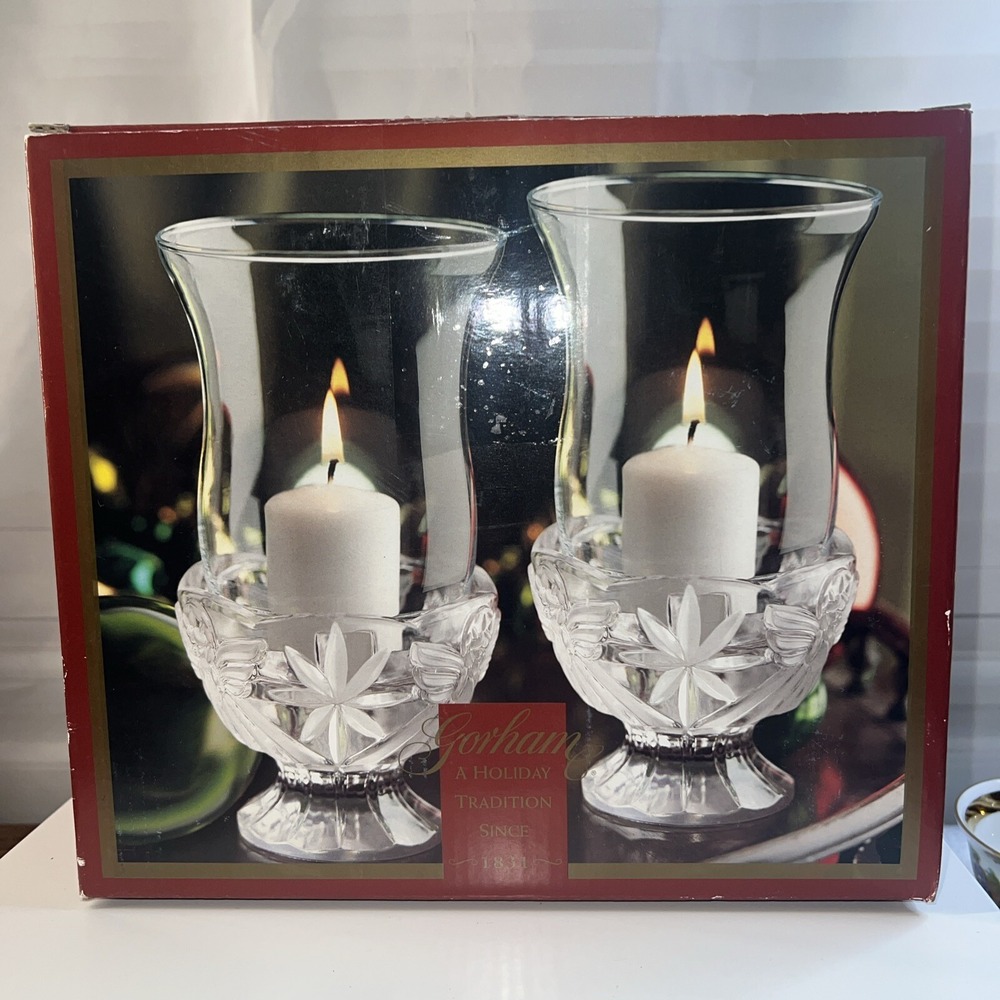 Vintage 4-Pc. Gorham Sparkling Angels of Peace Hurricane Candle Holder NEW
